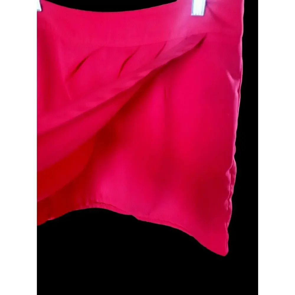 FOREVER 21 Bright Pink Silky Polyester Pleated Faux Wrap Mini Skirt Sz L